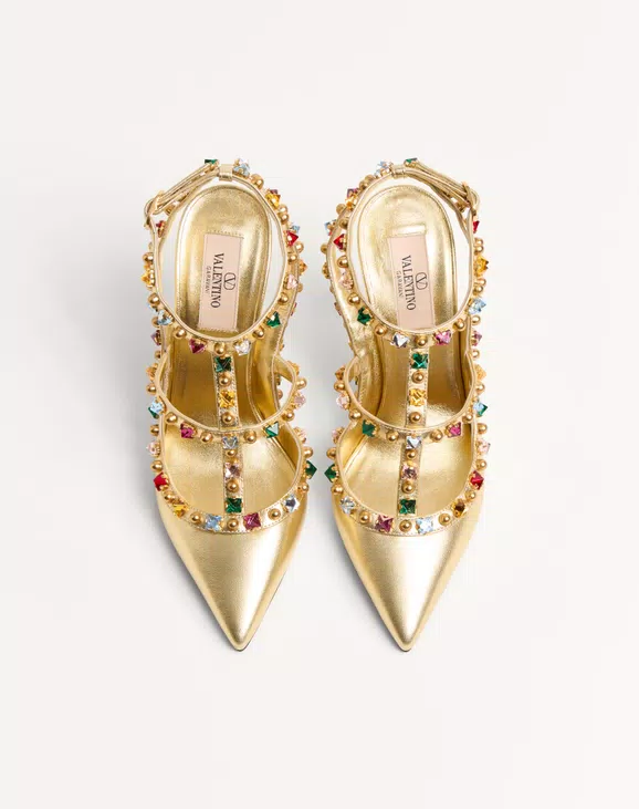 Valentino Rockstud Décolleté In Laminated Nappa With Cabochon And Crystals 100Mm - Image 5
